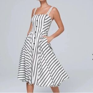 WHBM New B&W Stripe Button-Front Fit-and-Flare MIDI Sundress